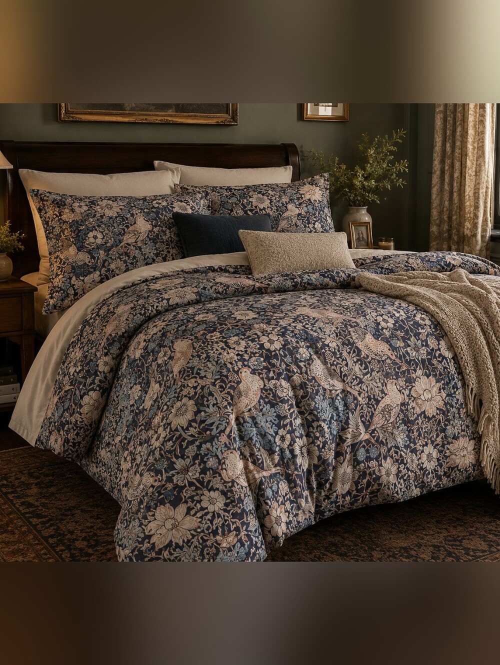 William Morris Strawberry Thief King Duvet Cover Button Closure 100x89 Floral